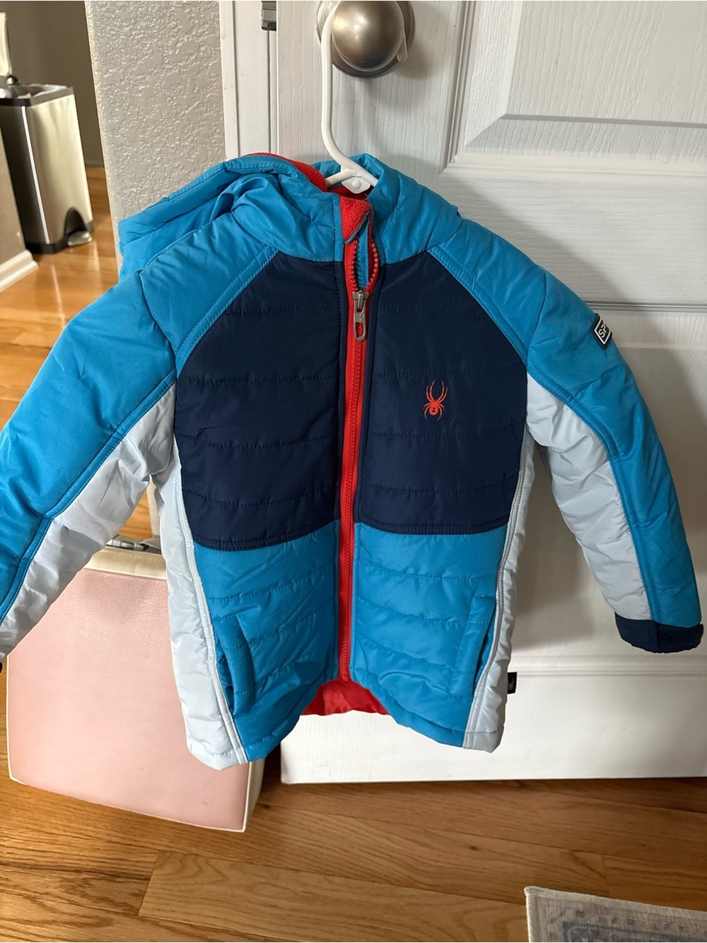 Spyder Kids Blue, Navy & Red Hooded Puffer Jacket